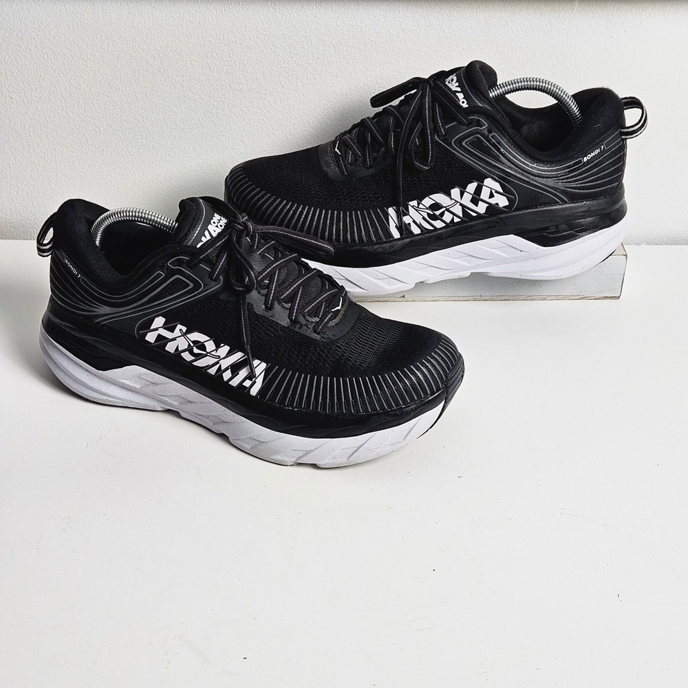 Hoka One One Bondi 10 Womens Running Shoes Black White Sneakers 1110518-BWHT
